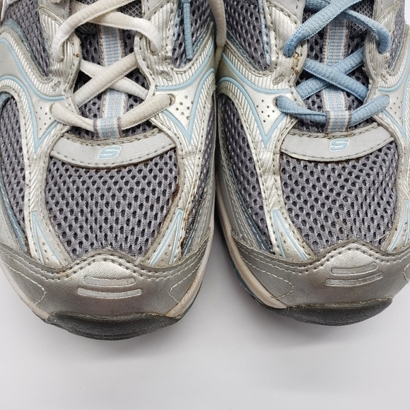 Sketchers Shape Ups women US 9 blue white silver sneakers lace up leather blend - Picture 6 of 10